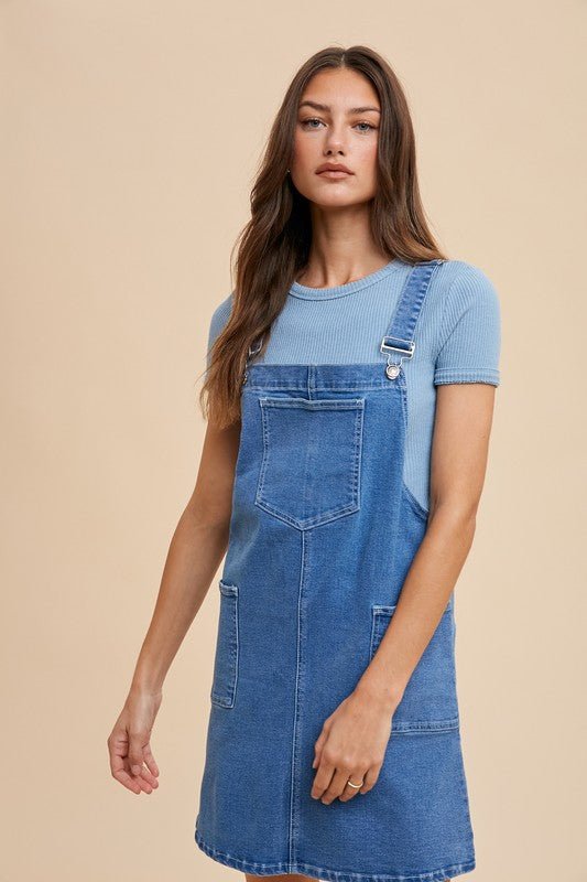 Annie Wear Wide Strap Denim Overall Dress with Pockets - Bold Rose Boutique