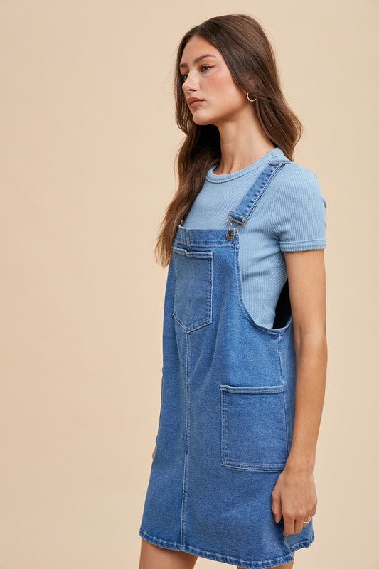 Annie Wear Wide Strap Denim Overall Dress with Pockets - Bold Rose Boutique