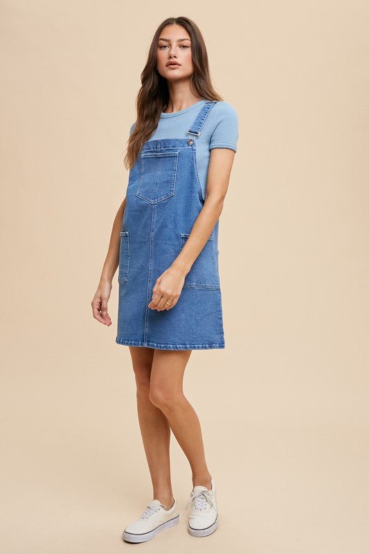 Annie Wear Wide Strap Denim Overall Dress with Pockets - Bold Rose Boutique