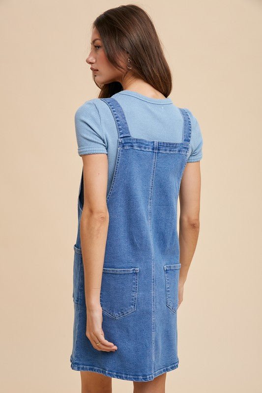 Annie Wear Wide Strap Denim Overall Dress with Pockets - Bold Rose Boutique