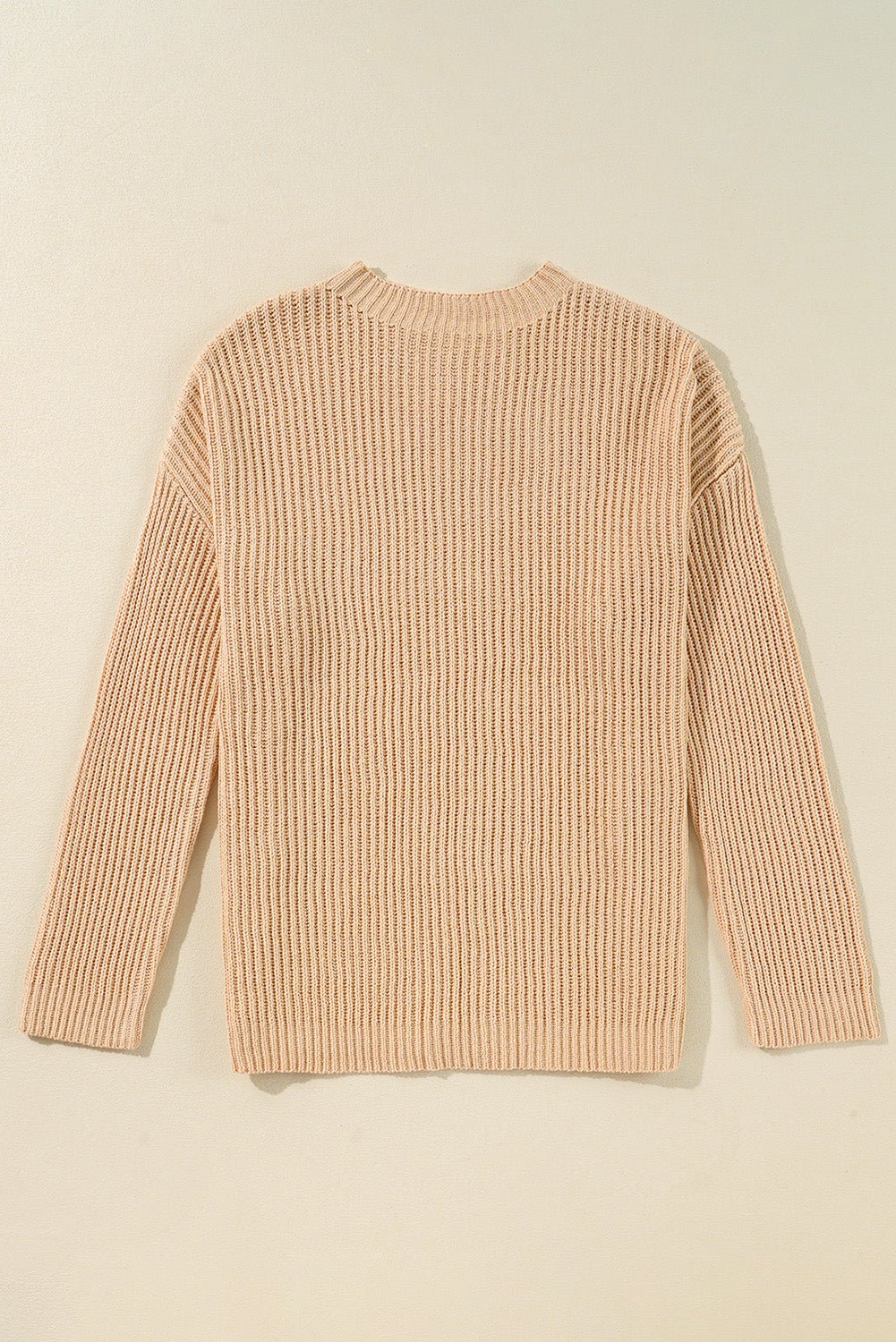 Apricot Cable Knit Drop Shoulder Side Slits Loose Sweater - Bold Rose Boutique