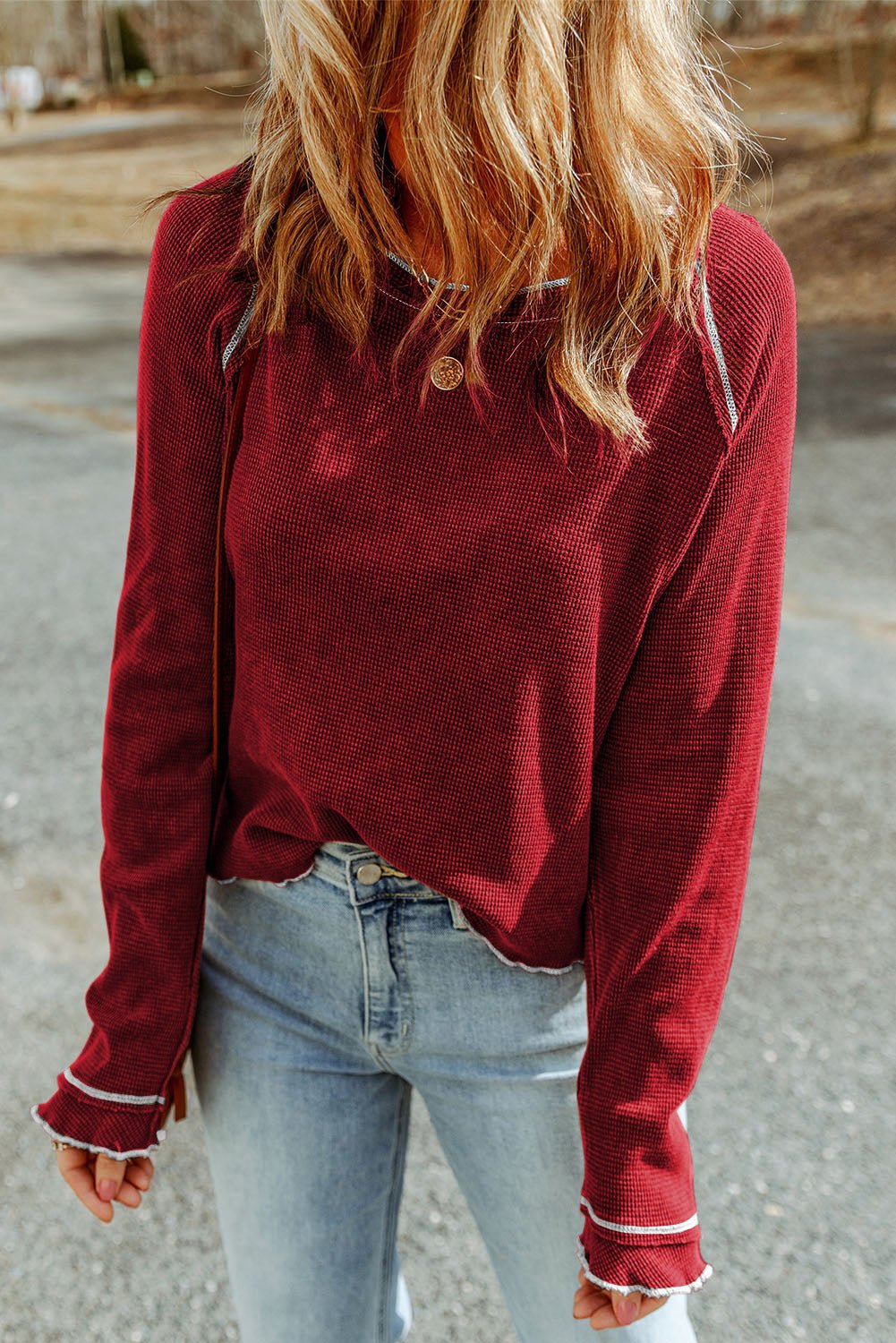 Black Textured Round Neck Long Sleeve Top - Bold Rose Boutique