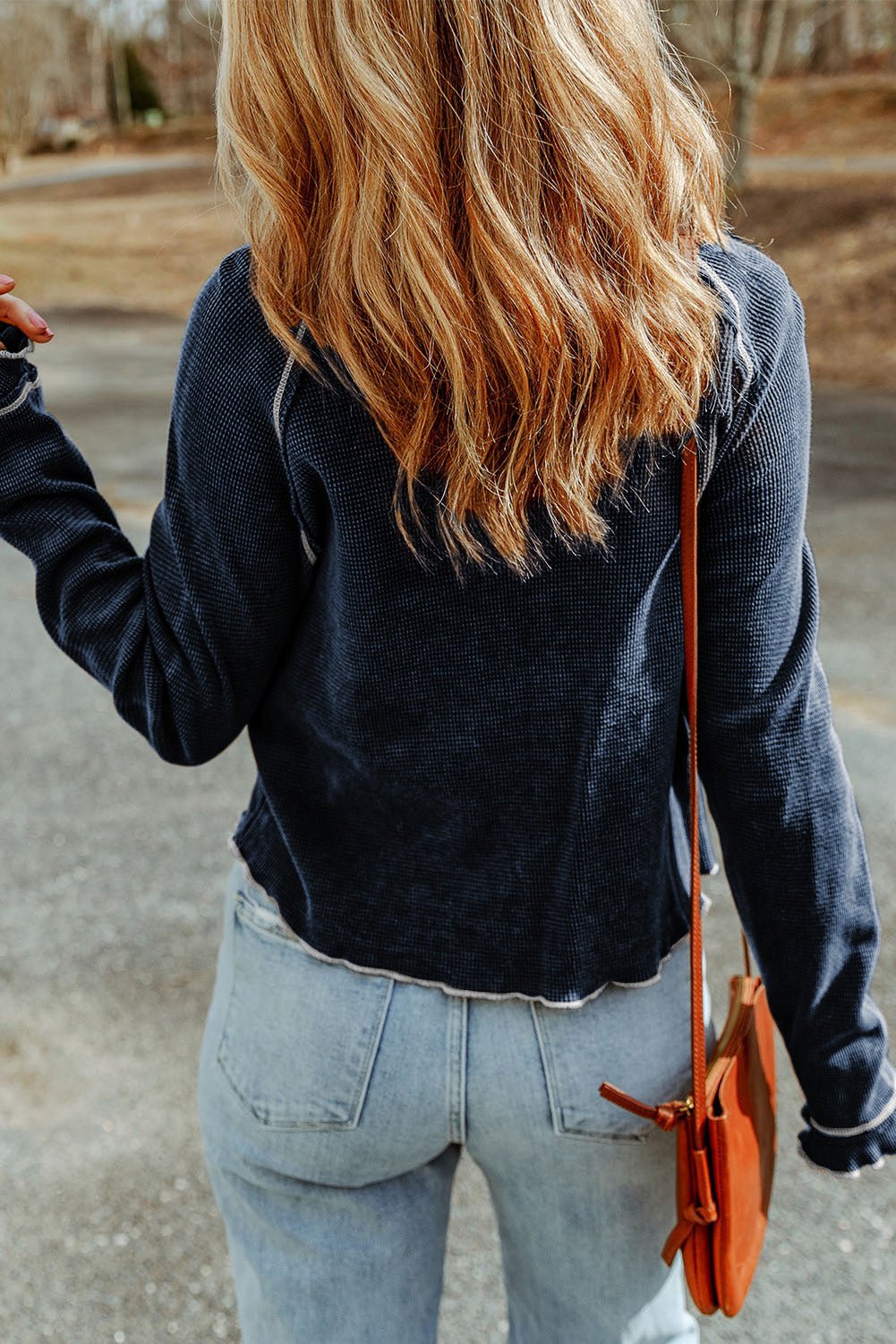 Black Textured Round Neck Long Sleeve Top - Bold Rose Boutique