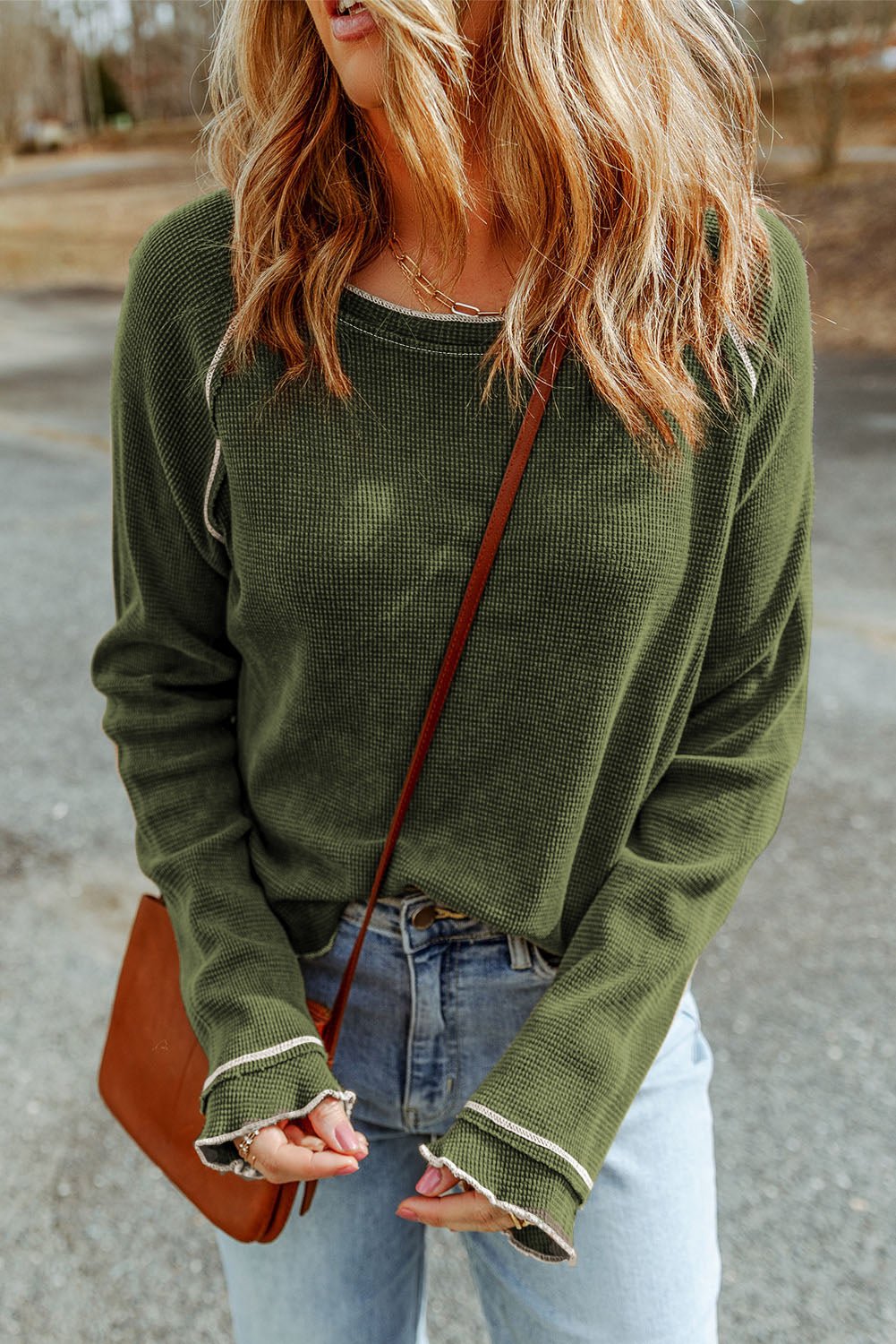 Black Textured Round Neck Long Sleeve Top - Bold Rose Boutique