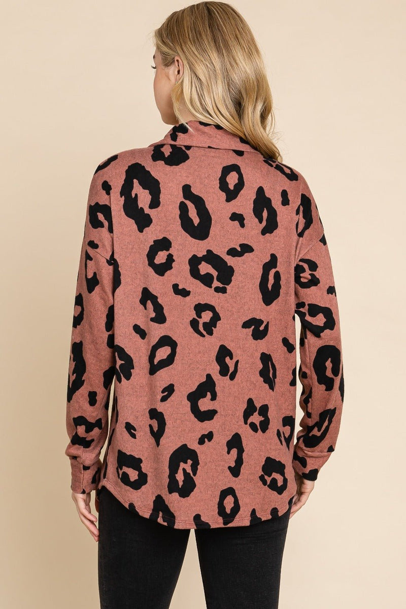 BOMBOM Animal Print Button Up Knit Shacket - Bold Rose Boutique