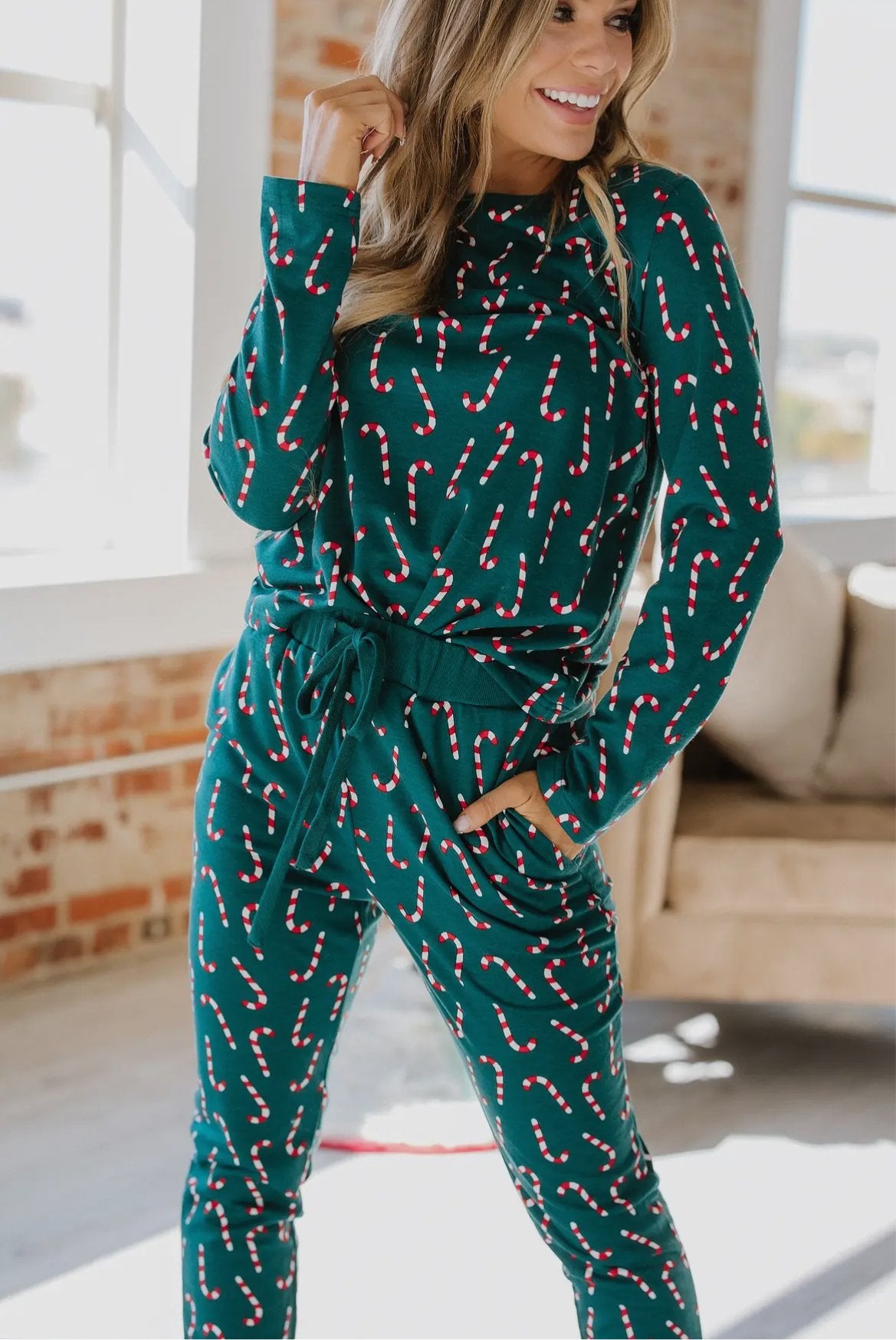 Candy Cane Print Pajama Set - Bold Rose Boutique