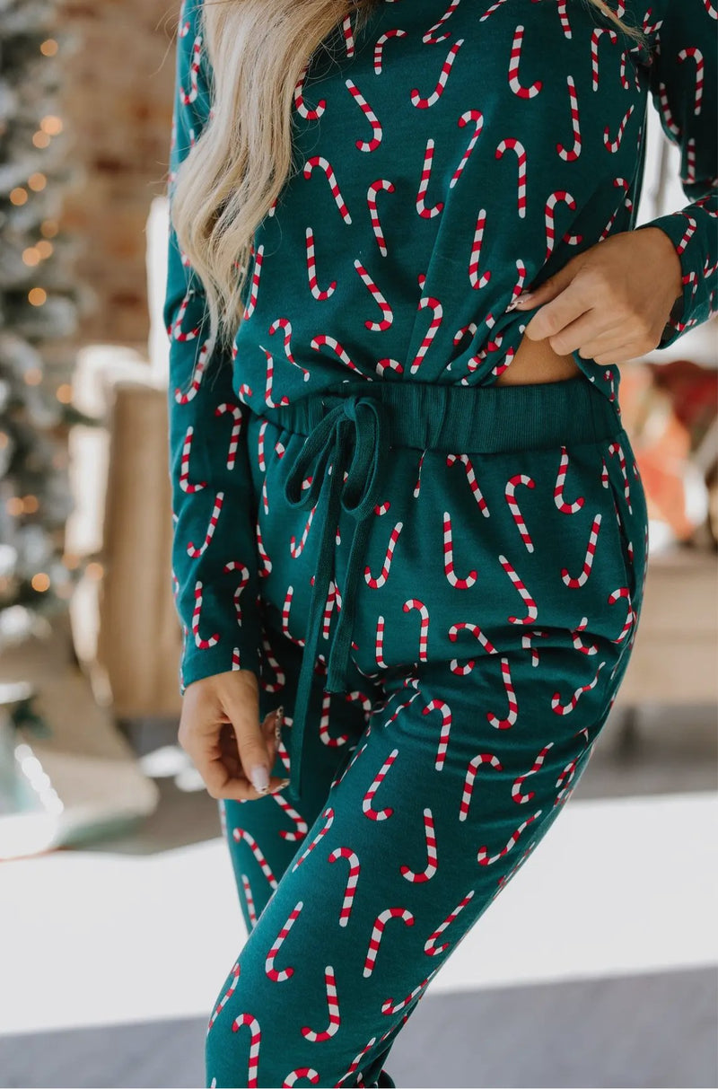 Candy Cane Print Pajama Set - Bold Rose Boutique