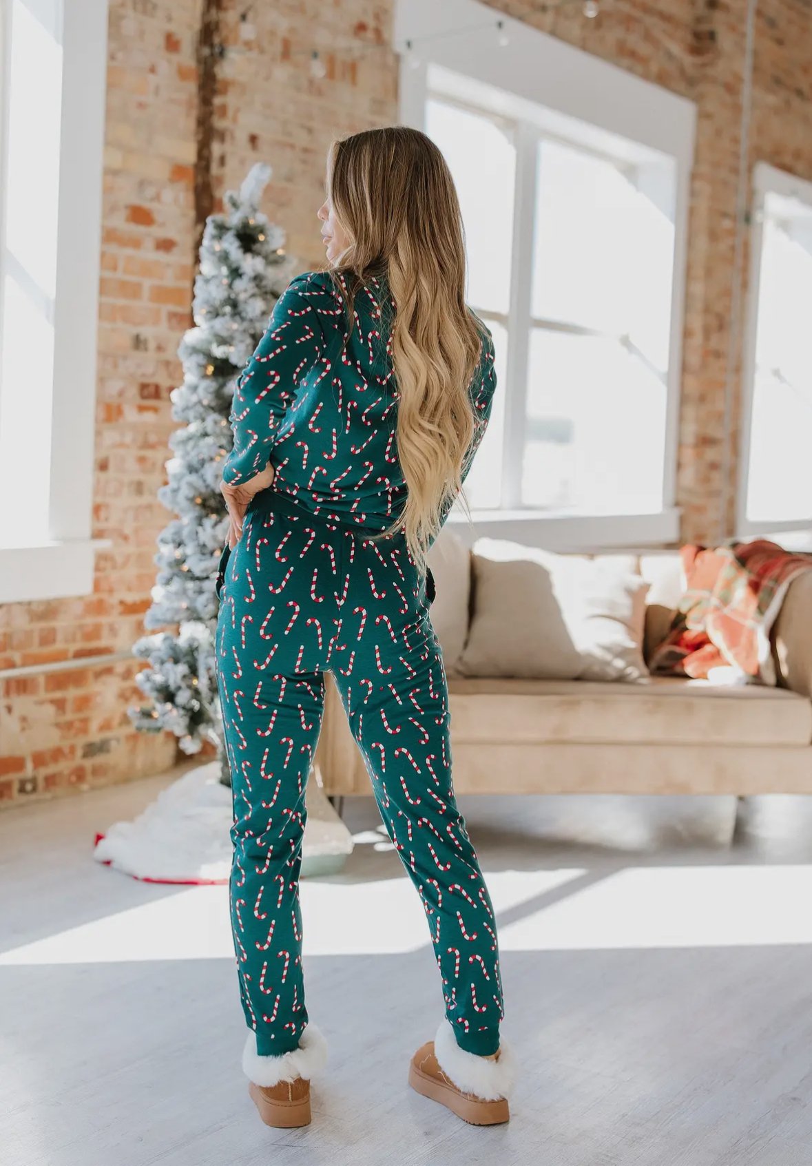 Candy Cane Print Pajama Set - Bold Rose Boutique