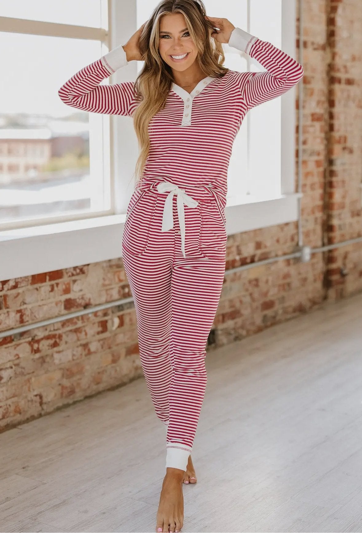 Candy Cane Striped Pajama Set - Bold Rose Boutique