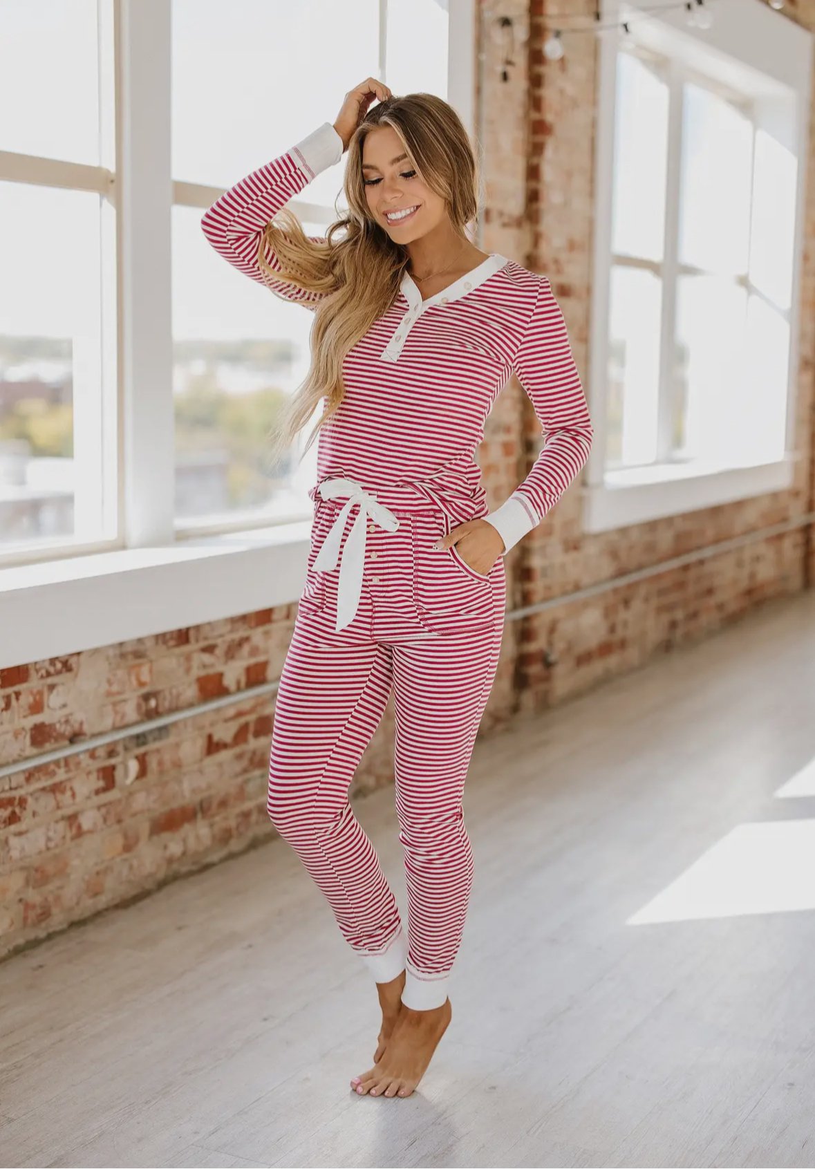 Candy Cane Striped Pajama Set - Bold Rose Boutique