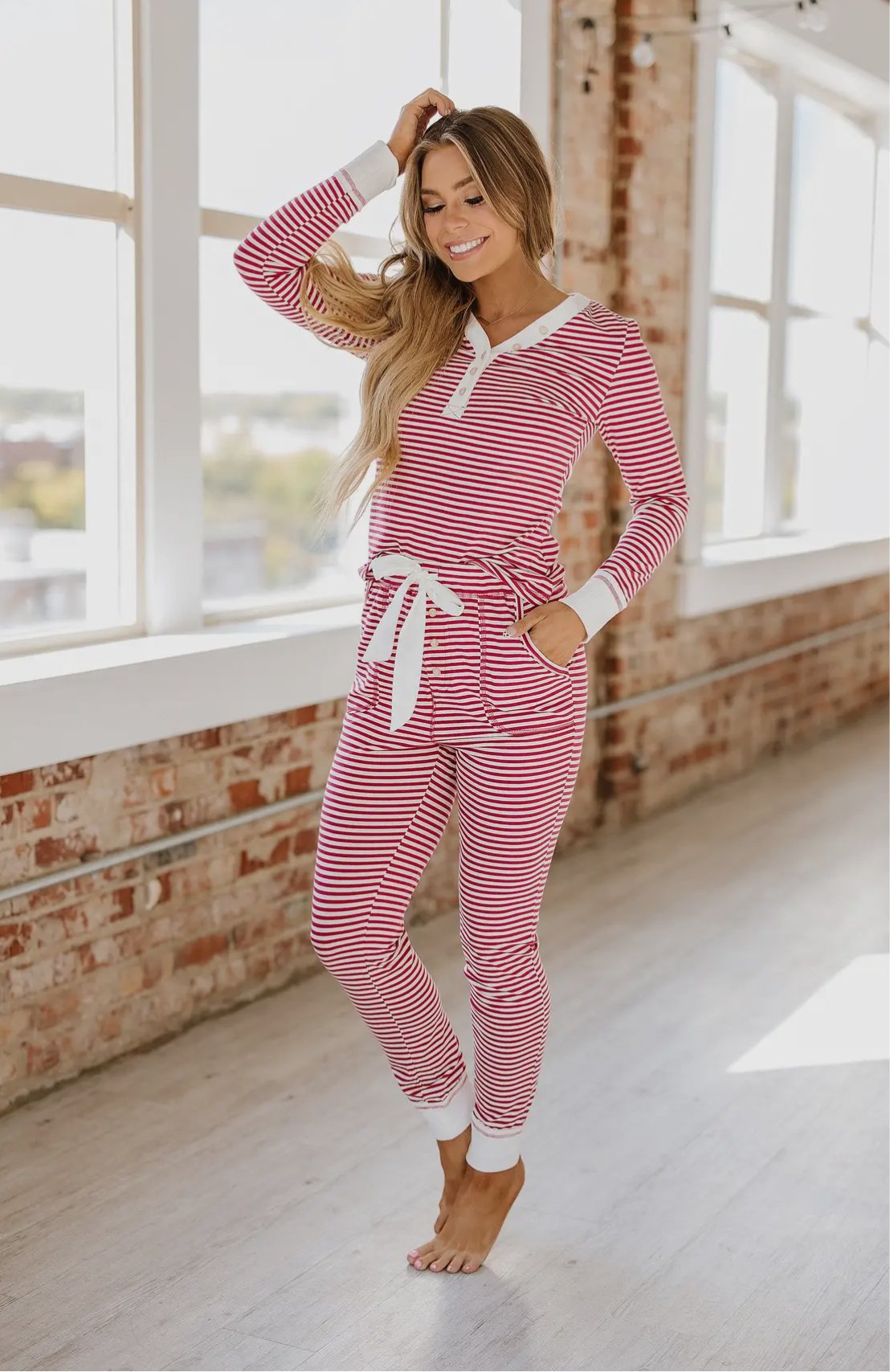 Candy Cane Striped Pajama Set - Bold Rose Boutique