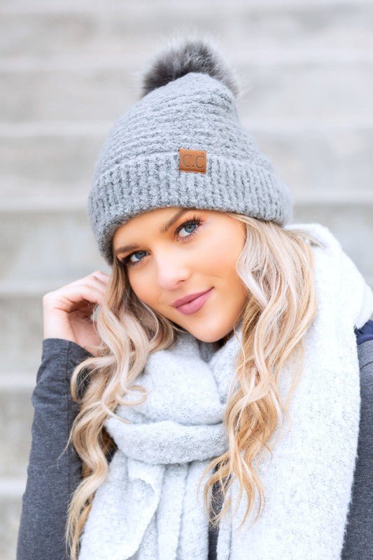 CC Ultra Soft Fur Pom Beanie - Bold Rose Boutique