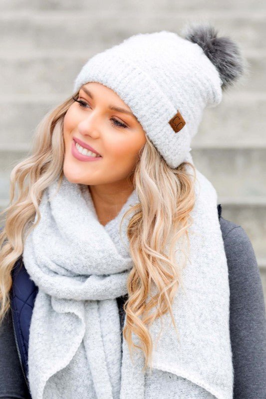 CC Ultra Soft Fur Pom Beanie - Bold Rose Boutique