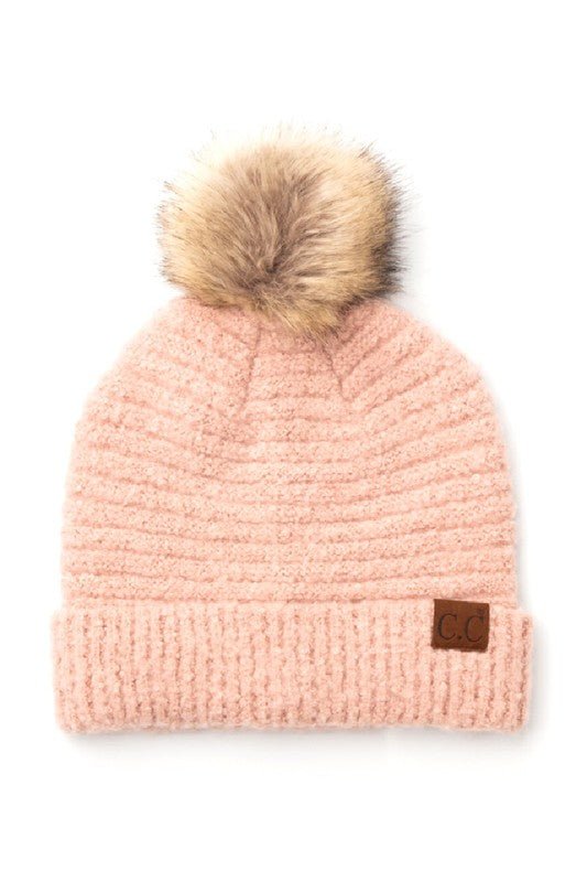 CC Ultra Soft Fur Pom Beanie - Bold Rose Boutique