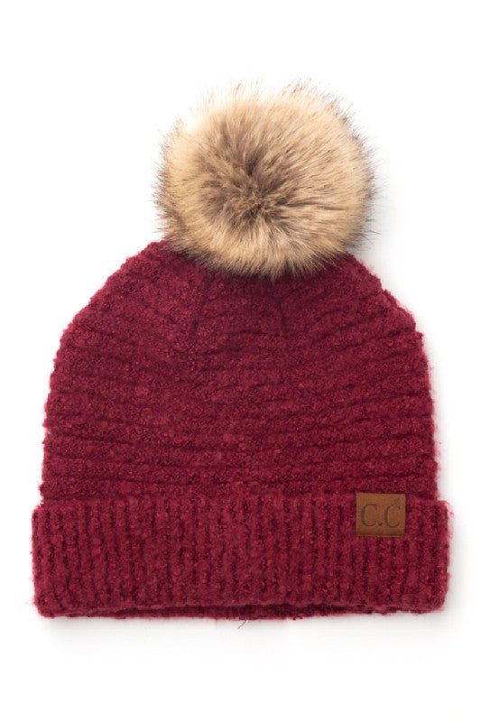 CC Ultra Soft Fur Pom Beanie - Bold Rose Boutique