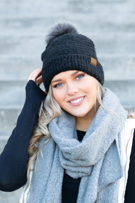 CC Ultra Soft Fur Pom Beanie - Bold Rose Boutique