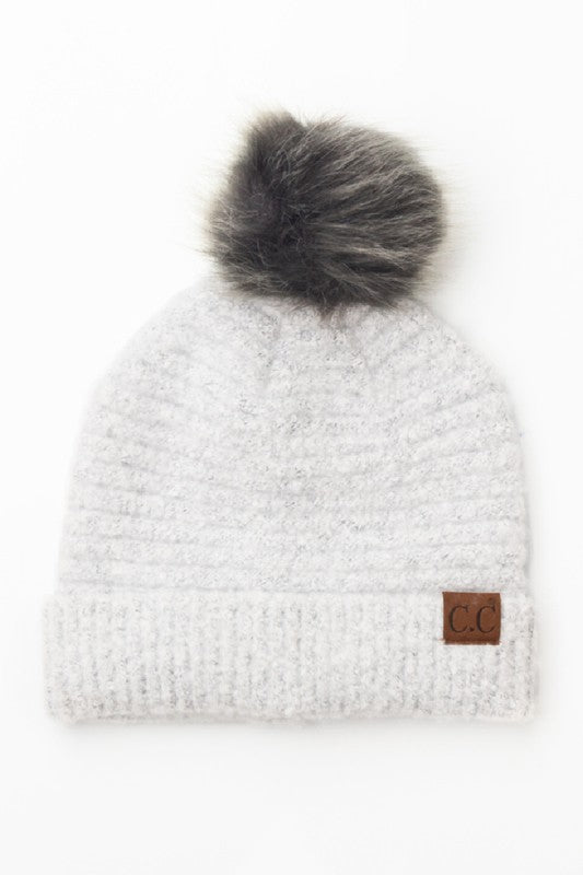 CC Ultra Soft Fur Pom Beanie - Bold Rose Boutique