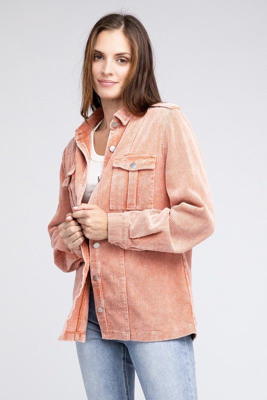 Corduroy Buttoned Down Jacket - Bold Rose Boutique