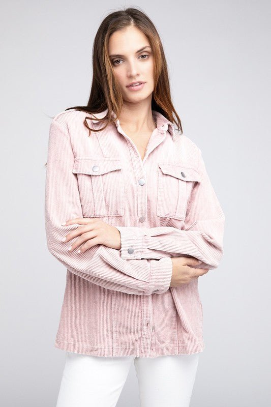 Corduroy Buttoned Down Jacket - Bold Rose Boutique