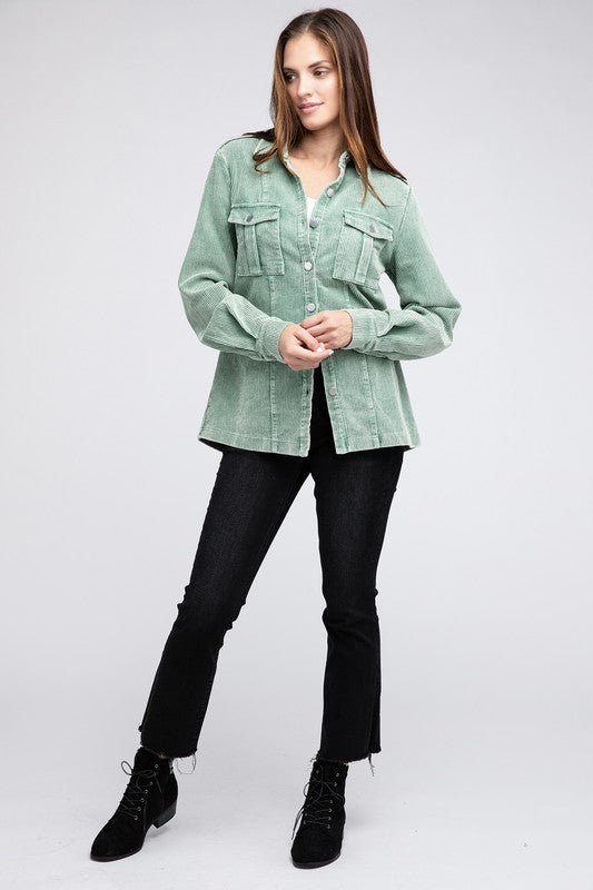 Corduroy Buttoned Down Jacket - Bold Rose Boutique