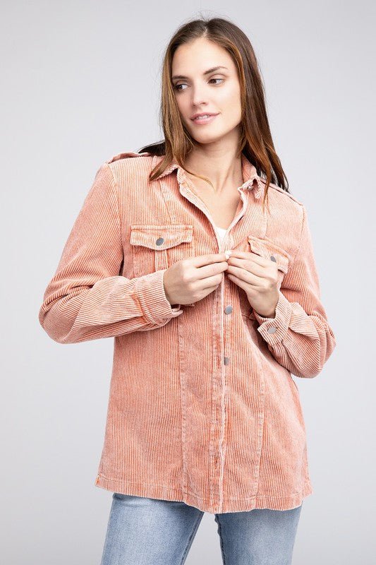 Corduroy Buttoned Down Jacket - Bold Rose Boutique