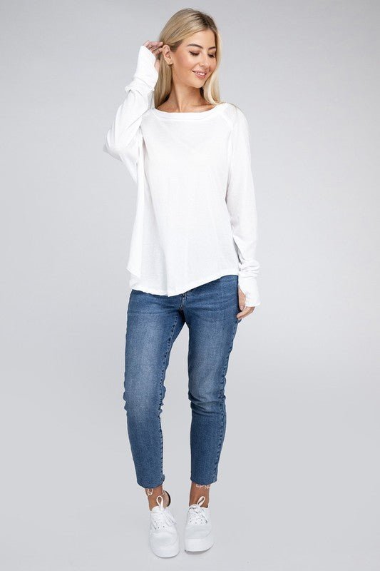 Cotton Raglan Sleeve Thumbhole Top - Bold Rose Boutique