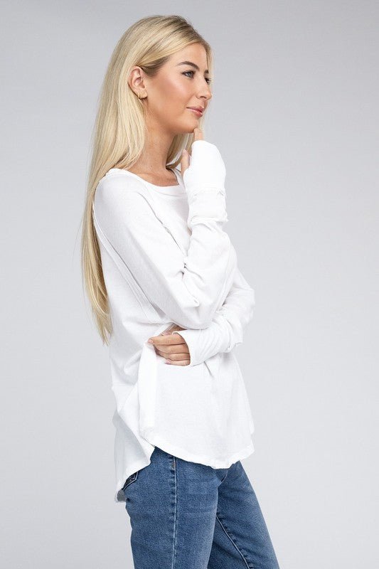 Cotton Raglan Sleeve Thumbhole Top - Bold Rose Boutique