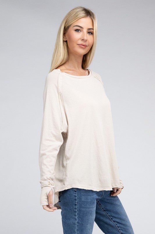 Cotton Raglan Sleeve Thumbhole Top - Bold Rose Boutique