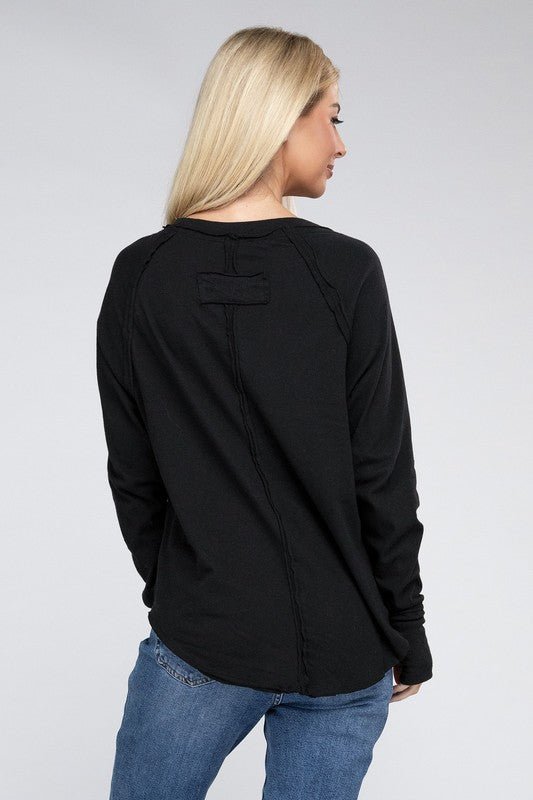 Cotton Raglan Sleeve Thumbhole Top - Bold Rose Boutique