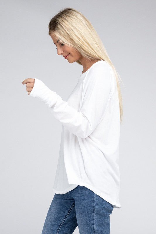 Cotton Raglan Sleeve Thumbhole Top - Bold Rose Boutique