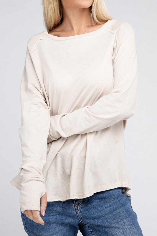 Cotton Raglan Sleeve Thumbhole Top - Bold Rose Boutique