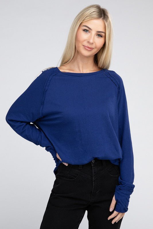 Cotton Raglan Sleeve Thumbhole Top - Bold Rose Boutique