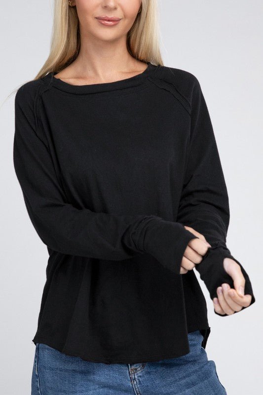 Cotton Raglan Sleeve Thumbhole Top - Bold Rose Boutique