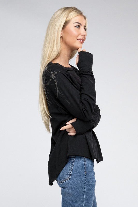 Cotton Raglan Sleeve Thumbhole Top - Bold Rose Boutique