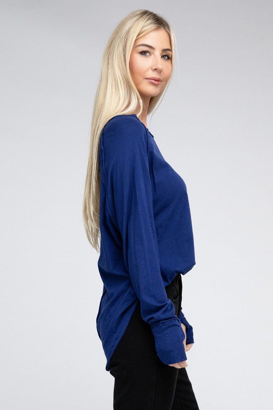 Cotton Raglan Sleeve Thumbhole Top - Bold Rose Boutique