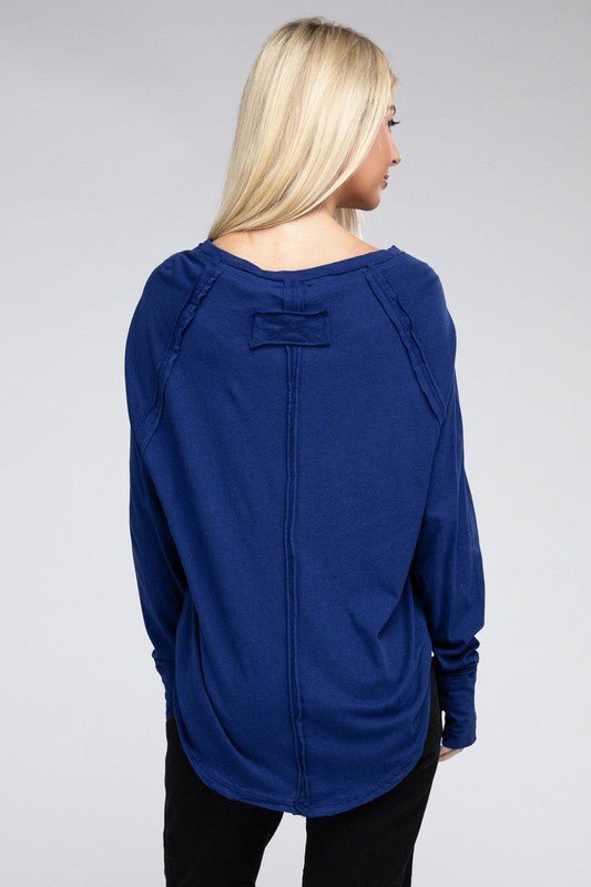 Cotton Raglan Sleeve Thumbhole Top - Bold Rose Boutique