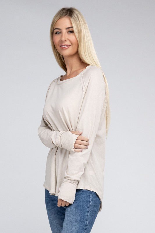 Cotton Raglan Sleeve Thumbhole Top - Bold Rose Boutique