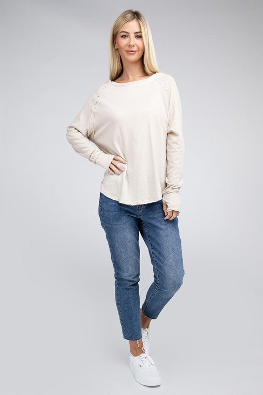 Cotton Raglan Sleeve Thumbhole Top - Bold Rose Boutique