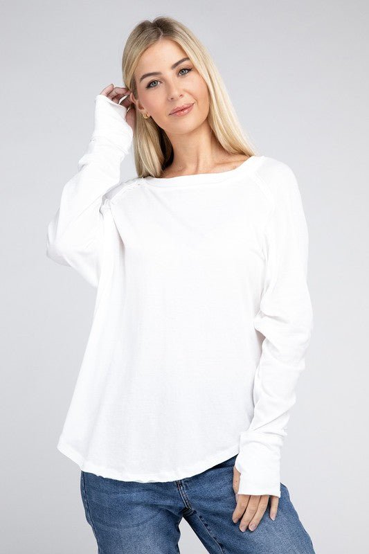 Cotton Raglan Sleeve Thumbhole Top - Bold Rose Boutique