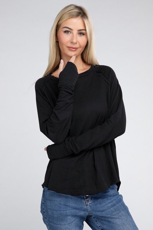 Cotton Raglan Sleeve Thumbhole Top - Bold Rose Boutique