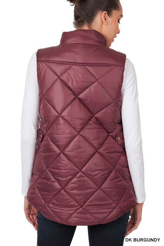 Diamond Quilted Zip Front Vest - Bold Rose Boutique