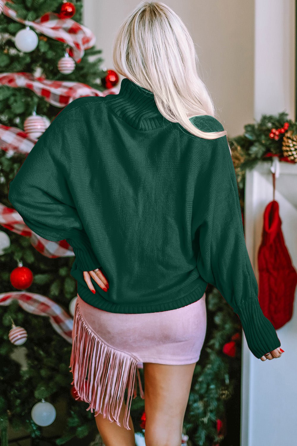 Double Take Full Size Merry Christmas Turtleneck Long Sleeve Sweater - Bold Rose Boutique