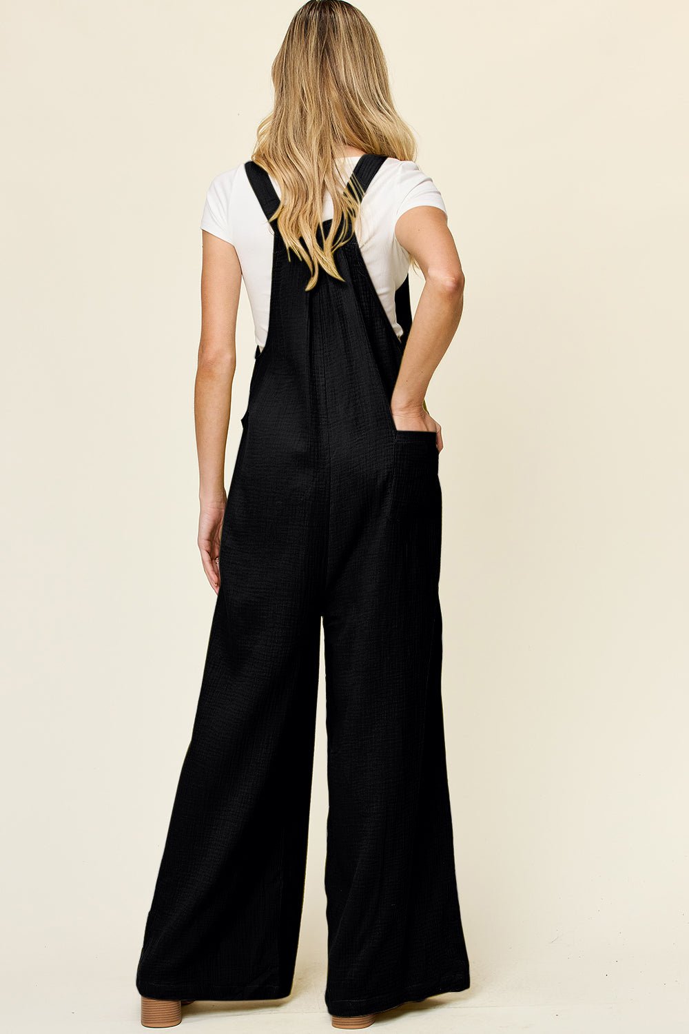 Double Take Full Size Texture Wide Strap Wide Leg Overall - Bold Rose Boutique