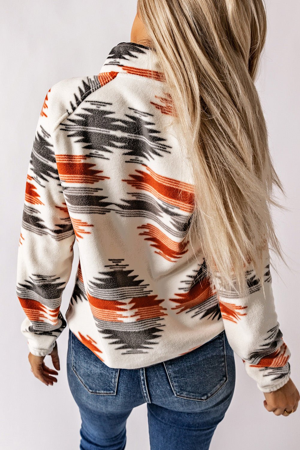 Gray Western Aztec Snap Buttoned Fleece Jacket - Bold Rose Boutique