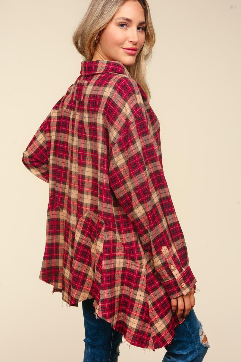 Haptics Plaid Button Down Sharkbite Shirt - Bold Rose Boutique