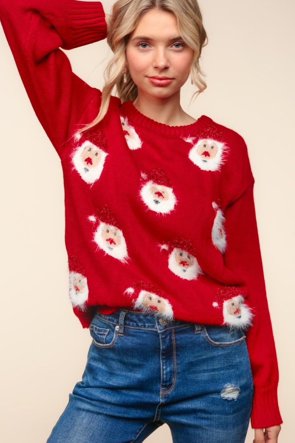 Haptics Santa Sparkle Brushed Sweater - Bold Rose Boutique