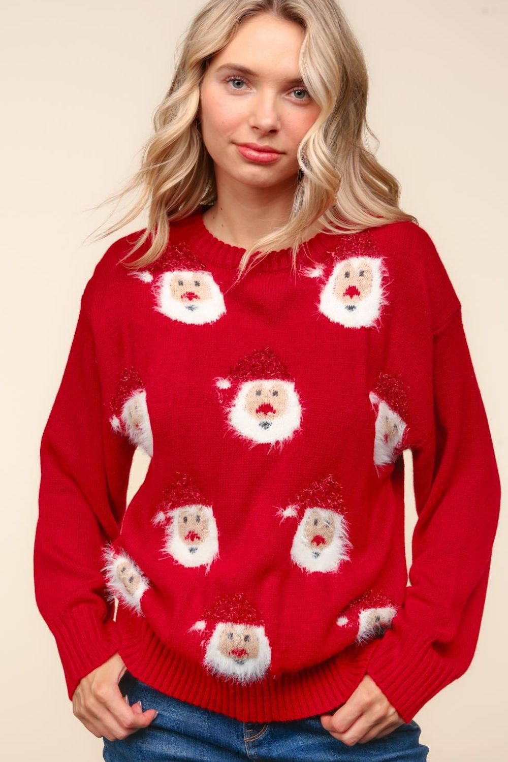 Haptics Santa Sparkle Brushed Sweater - Bold Rose Boutique