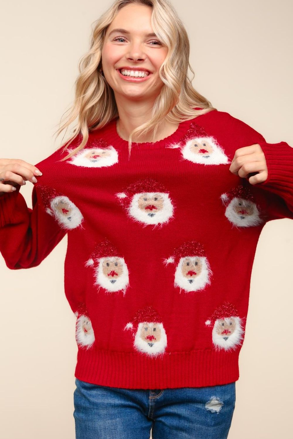 Haptics Santa Sparkle Brushed Sweater - Bold Rose Boutique