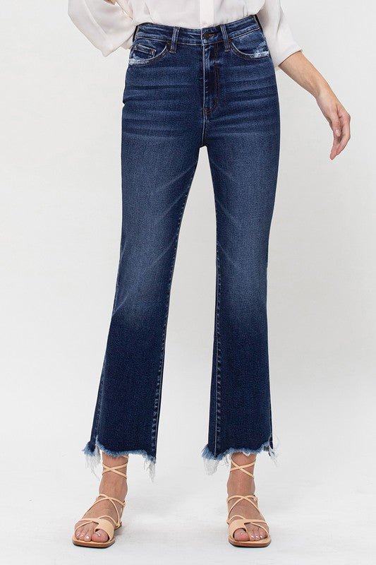 High Rise Distressed Hem Kick Flare Jeans - Bold Rose Boutique