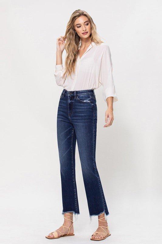 High Rise Distressed Hem Kick Flare Jeans - Bold Rose Boutique